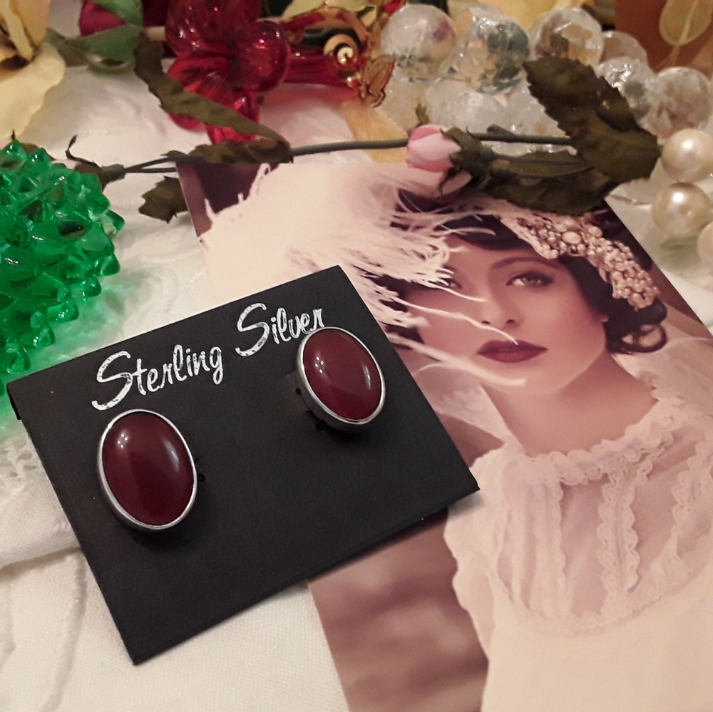 N/W/TAGS SIGNED, 925 STERLING CARNELIAN EARRINGS